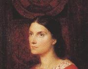 George Frederick watts,O.M.,R.A., Portrait of Lady Wolverton,nee Georgiana Tufnell,half length,earing a red dress (mk37)